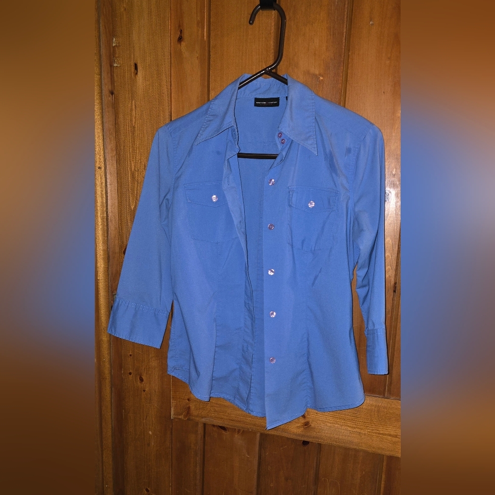New York & Company Blue Lightweight Shirt Button Down.